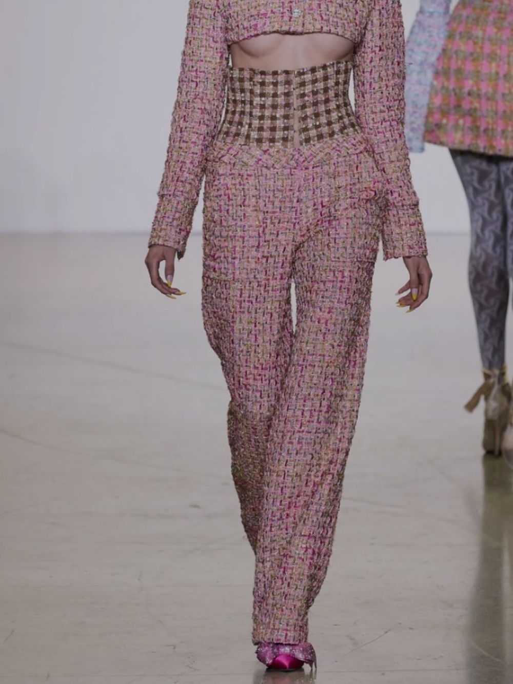 Kim Shui Pink Multi Tweed High-Waist Trousers